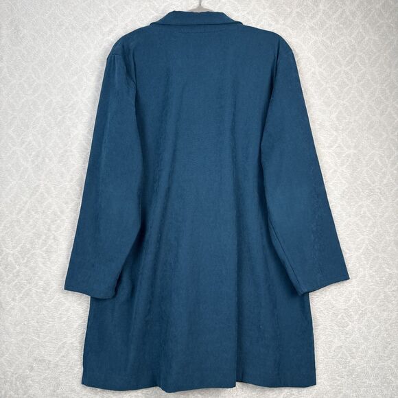 Susan Graver Faux Suede Duster Jacket Womens XL/1X? Teal Embroidered Floral Boho - Picture 5 of 9